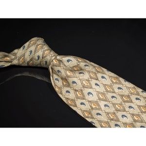 Vintage Coach 100% Silk Tie Tan Blue Argyle Mens Luxury Necktie